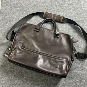 Tumi Brown 18" Leather Mens Laptop Business Briefcase Bag Shoulder Strap